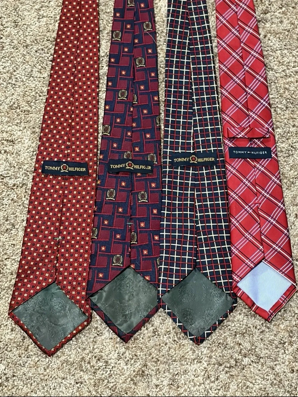 Tommy Hilfiger Necktie Lot Men OS‎ Red Navy Excellent Silk Plaid Geometric 4pc